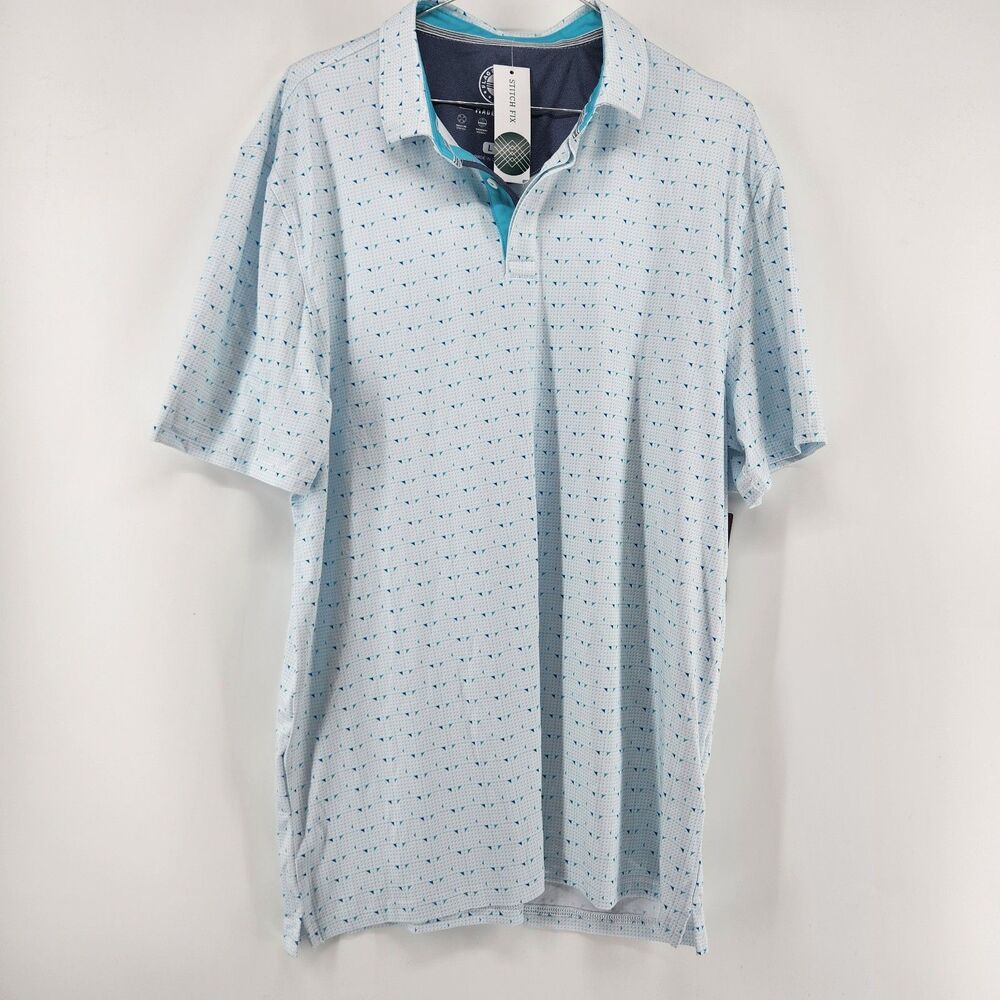 NWT Flag & Anthem Men's Light Blue Dinuba Triangle Geo Performance‎ Polo Large